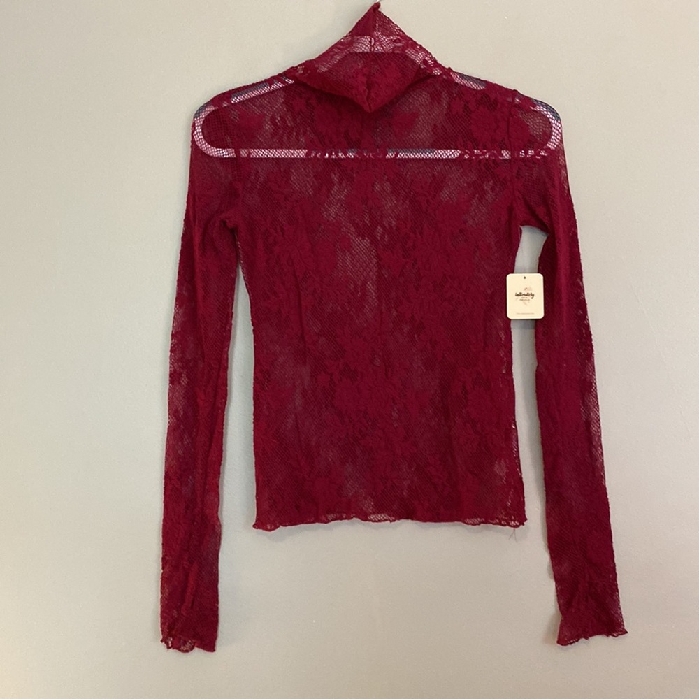 Free People Red Lace Long Sleeve Top